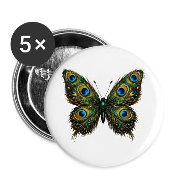 Butterfly with peacock feathers 2 - Buttons large 2.2''/56 mm (5-pack) - white - Front