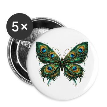 Butterfly with peacock feathers 3 - Buttons large 2.2''/56 mm (5-pack) - white - Front