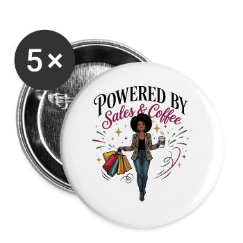 Powered By Sales and Coffee Black Woman - Buttons large 2.2''/56 mm (5-pack) - white - Front