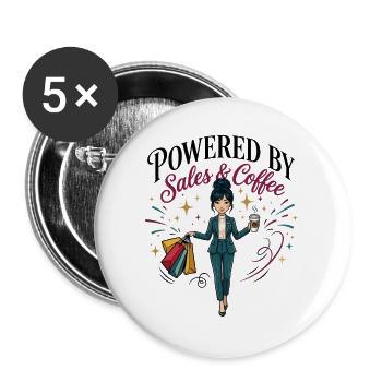 Powered By Sales and Coffee East AsianWoman - Buttons large 2.2''/56 mm (5-pack) - white - Front