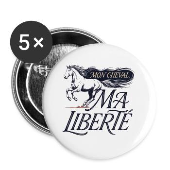Cheval – Mon Cheval, Ma Liberté - Lot de 5 grands badges (56 mm) - blanc - Devant