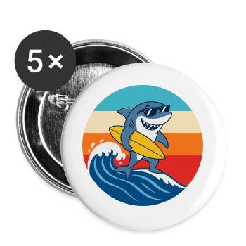 Retro Sunset Surf Cartoon Shark - Buttons large 2.2''/56 mm (5-pack) - white - Front