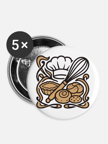 Schneebesen Baeckerhut Logo - Buttons groß 56 mm (5er Pack) - Weiß