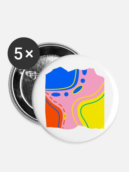 Abstraktes Farbfluss Kunstwerk - Buttons groß 56 mm (5er Pack) - Weiß