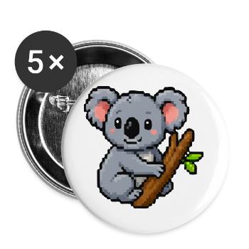 Pixel koala on a branch – retro forest motif - Buttons large 2.2''/56 mm (5-pack) - white - Front