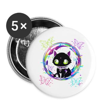 Cyber Cat Bubble - Buttons large 2.2''/56 mm (5-pack) - white - Front