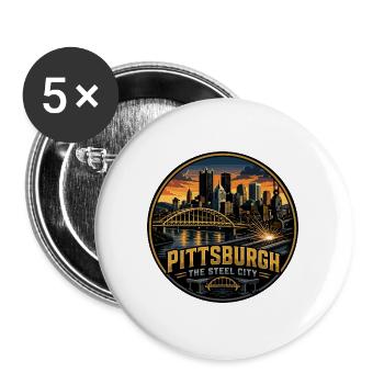 Pittsburgh Steel City Retro Bridge Welding Badge - Buttons large 2.2''/56 mm (5-pack) - white - Front