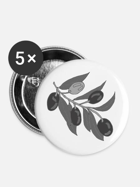Graue Olivenzweige - Buttons groß 56 mm (5er Pack) - Weiß