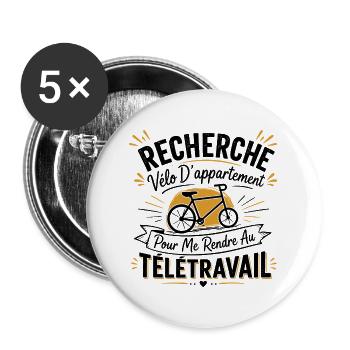 Télétravail, travail humour, humour de bureau - Lot de 5 grands badges (56 mm) - blanc - Devant
