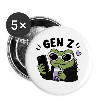 Grenouille de la génération Z avec une esthétique de mème drôle à la Boba Kawaii - Lot de 5 grands badges (56 mm) - blanc - Devant