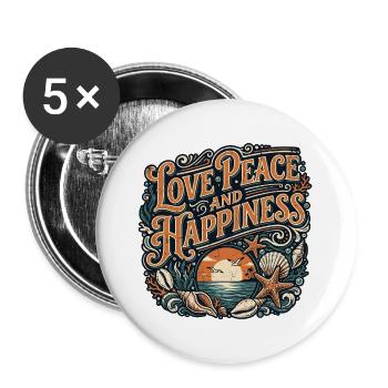 Love Peace Happiness Retro Vintage - Buttons groß 56 mm (5er Pack) - Weiß - Vorne