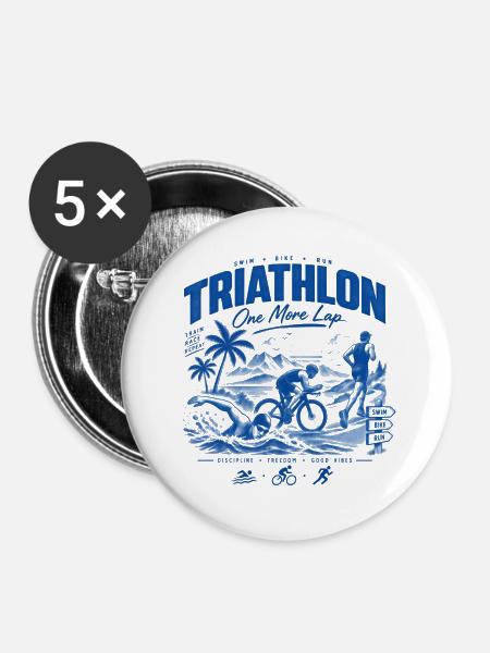 Triathlon Noch Eine Runde - Buttons groß 56 mm (5er Pack) - Weiß