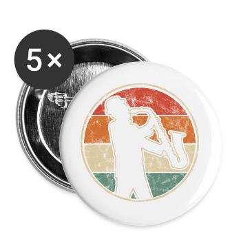 Saxophonist - Retro Saxophon Spieler - Buttons groß 56 mm (5er Pack) - Weiß - Vorne