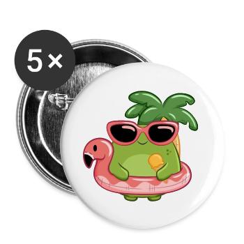Sommerlicher Frosch mit Sonnenbrille und Flamingo  - Buttons groß 56 mm (5er Pack) - Weiß - Vorne