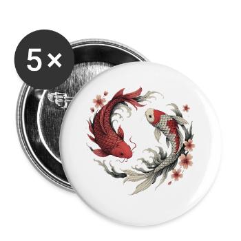 Harmonie du poisson koi - Lot de 5 grands badges (56 mm) - blanc - Devant