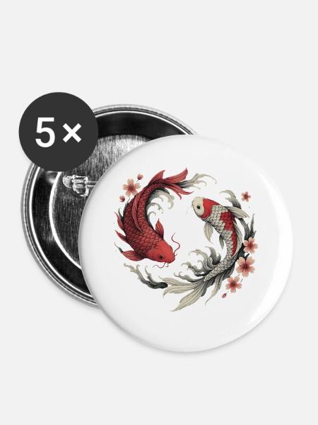 Koi-Fisch-Harmonie - Buttons groß 56 mm (5er Pack) - Weiß