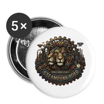 Steampunk Lion: Forge Your Legacy - Buttons large 2.2''/56 mm (5-pack) - white - Front