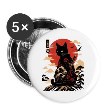 Katzen-Samurai am Sonnenuntergang - Buttons groß 56 mm (5er Pack) - Weiß - Vorne