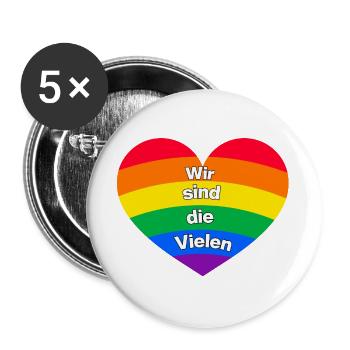 WIR SIND DIE VIELEN, DEMOKRATIE, PRIDE, LGBTQ+ - Buttons groß 56 mm (5er Pack) - Weiß - Vorne