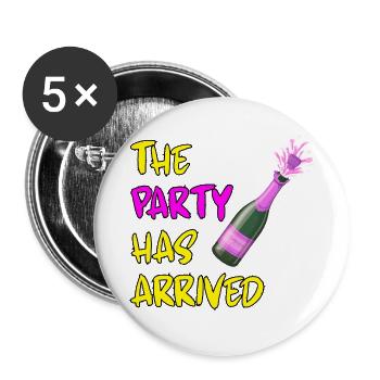 THE PARTY HAS ARRIVED, KANN LOS GEHEN MAUS - Buttons groß 56 mm (5er Pack) - Weiß - Vorne
