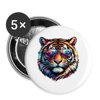 Psychedelic Tiger with Sunglasses - Buttons large 2.2''/56 mm (5-pack) - white - Front