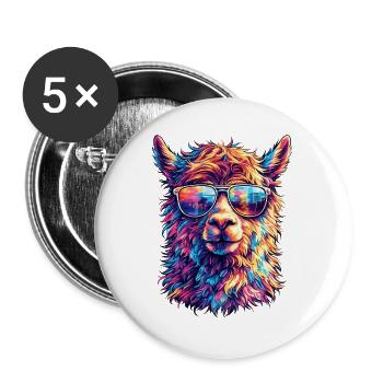 Llama in neon sunglasses - Buttons large 2.2''/56 mm (5-pack) - white - Front