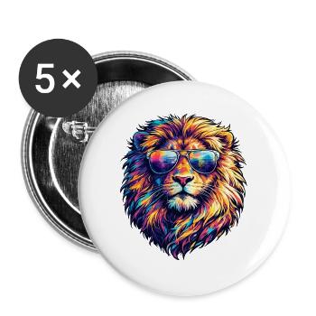 Lion néon avec des lunettes de soleil - Lot de 5 grands badges (56 mm) - blanc - Devant
