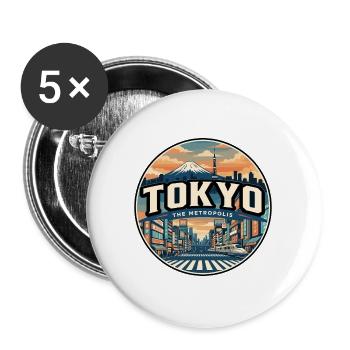 Retro Tokyo Mount Fuji Travel Badge - Buttons large 2.2''/56 mm (5-pack) - white - Front
