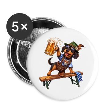 Teckel drôle avec de la bière en costume bavarois - Lot de 5 grands badges (56 mm) - blanc - Devant
