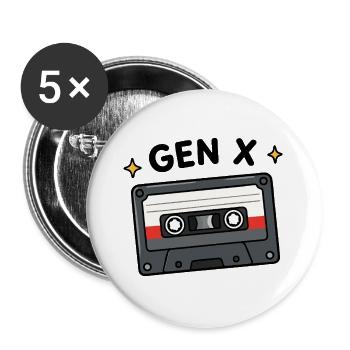 Gen X Raised on Mixtapes & Risks Retro Cassette Ta - Buttons large 2.2''/56 mm (5-pack) - white - Front