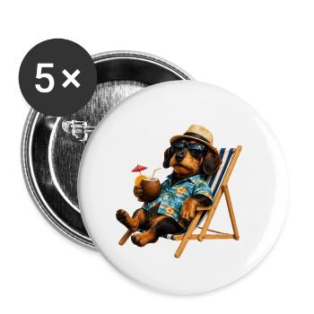 Funny dachshund with sunglasses and cocktail - Buttons large 2.2''/56 mm (5-pack) - white - Front