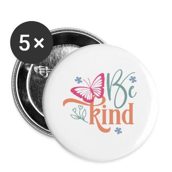Be Kind Butterfly Floral Design - Buttons large 2.2''/56 mm (5-pack) - white - Front
