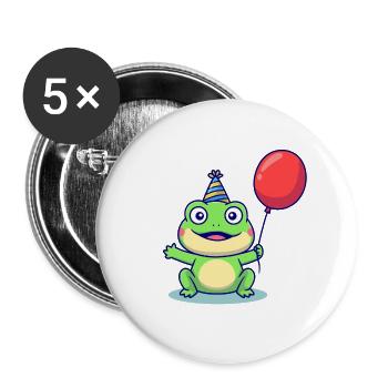 Party Frog with Balloon - Buttons large 2.2''/56 mm (5-pack) - white - Front