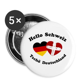Herzflagge Auswandern Schweiz - Buttons groß 56 mm (5er Pack) - Weiß - Vorne