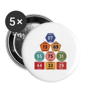 Départements de France Vintage - Lot de 5 grands badges (56 mm) - blanc - Devant