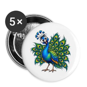 Pfauenfederstrahl Farbenspiel Pfau lustig comic - Buttons groß 56 mm (5er Pack) - Weiß - Vorne