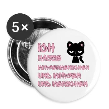 ICH HASSE MORGENMENSCHEN UND MORGEN UND MENSCHEN - Buttons groß 56 mm (5er Pack) - Weiß - Vorne