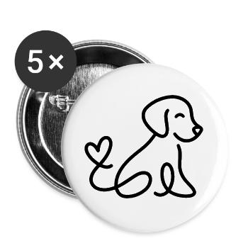 Cute dog with heart on tail - Buttons large 2.2''/56 mm (5-pack) - white - Front
