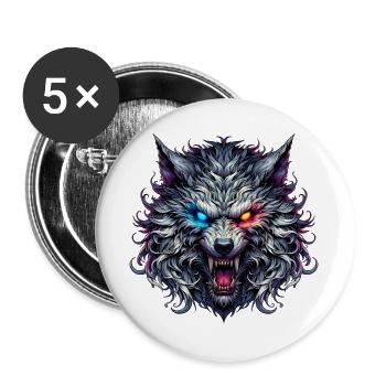 Loup Néon à Deux Yeux - Lot de 5 grands badges (56 mm) - blanc - Devant