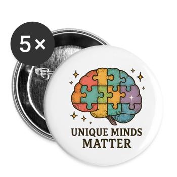 Colorful Brain Puzzle: Unique Minds - Buttons large 2.2''/56 mm (5-pack) - white - Front