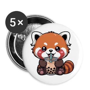 Red Panda Drinking Bubble Tea Kawaii - Buttons large 2.2''/56 mm (5-pack) - white - Front