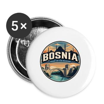 Retro Bosnia Mostar Stari Most Badge - Buttons large 2.2''/56 mm (5-pack) - white - Front