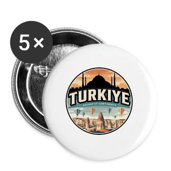 Retro Turkiye Cappadocia Balloons Badge - Buttons large 2.2''/56 mm (5-pack) - white - Front