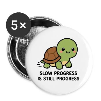 Langsamer Fortschritt ist immer noch Fortschritt, süße Kawaii-Schildkröte - Buttons groß 56 mm (5er Pack) - Weiß - Vorne