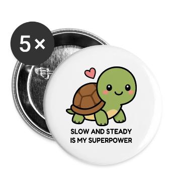 Lentement et sûrement est mon superpouvoir mignon Kawaii Turtl - Lot de 5 grands badges (56 mm) - blanc - Devant