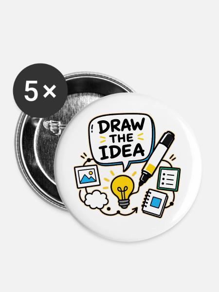DRAW THE IDEA - Buttons groß 56 mm (5er Pack) - Weiß