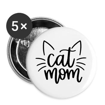 Cat Mom Katzenmotiv mit Schnurrhaaren - Buttons groß 56 mm (5er Pack) - Weiß - Vorne