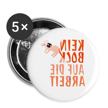 Écriture miroir drôle « Kein Bock auf die Arbeit » - Lot de 5 grands badges (56 mm) - blanc - Devant
