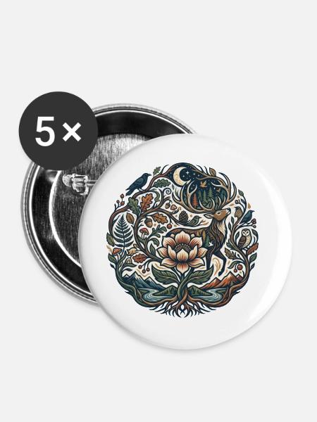 Mondwald Blütenpfad - Buttons groß 56 mm (5er Pack) - Weiß