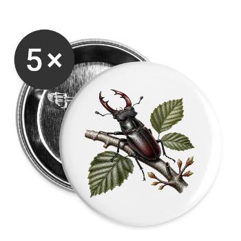 Lucane cerf volant sur branche  - Lot de 5 grands badges (56 mm) - blanc - Devant